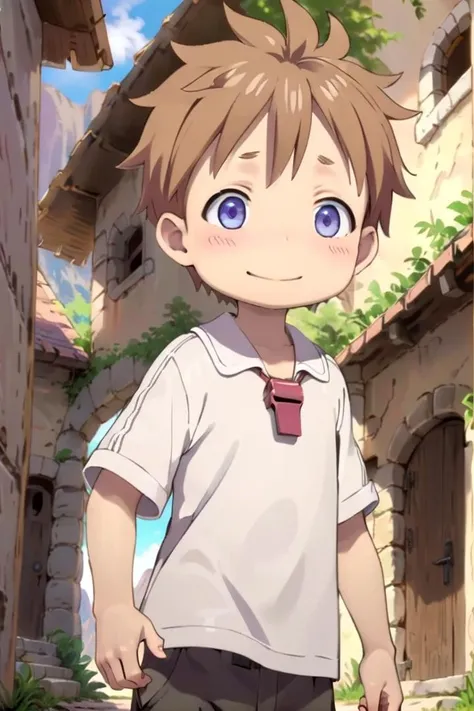 <lora:nat-000025:0.7>
10 year boy named mia_nat standing in a beautiful village,
he is wearing a red whistle around his neck,
he has brown hair blue purple eyes and is smiling,
draw it in the style of Made in Abyss
The soft lighting and detailed surroundings create an immersive environment where imagination runs wild
hyper-detailed,hyper-detailed face, high quality visuals, dim Lighting, sharply focused, octane render, 8k UHD