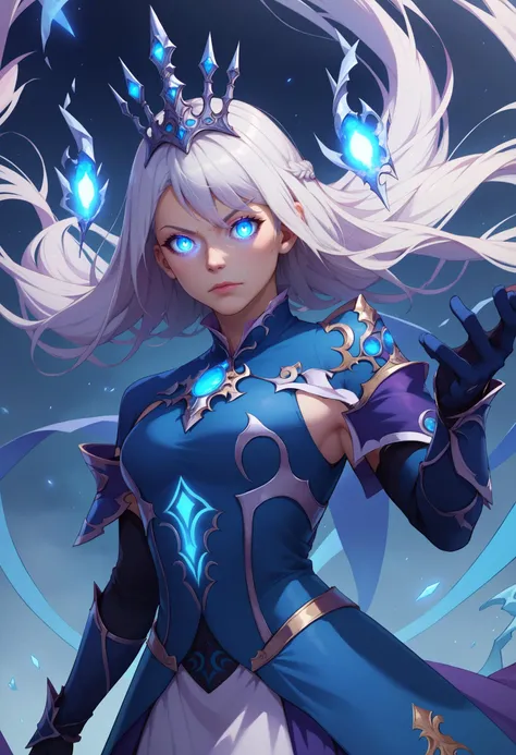 score_9, score_8_up, score_7_up, score_6_up, BREAK floating in midair,glowing eyes,edgShiva,white hair,crown of ice,dress,armor blue eyes, gloves  <lora:edgShivaPony:0.8>