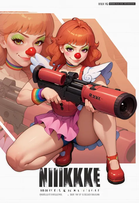 score_9, score_8_up, score_7_up, score_6_up, BREAK edgClussy,IncrsNikkeProfile, full body, zoom layer,one knee,crouching, holding weapon, holding rocket launcher,red clown nose, clown face ,wearing edgClussy,smirk <lora:NIKKE_Goddess_of_Victory_Profile__Concept_LoRA_XL:1> <lora:edgClussyPonyv1:0.8>