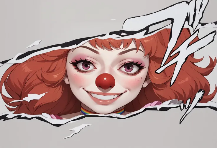 score_9, score_8_up, score_7_up, BREAK IncrsPersonaCutInXL,close-up, simple background,edgClussy,red hair,red clown nose, clown face ,wearing edgClussy,slight smile <lora:PersonaCutIn_XLPD_V2:1.2> <lora:edgClussyPonyv1:0.8>