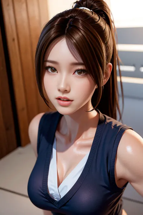 1girl,Brown hair,(city:1.2),maiShiranui_face,school uniform,<lora:maiShiranui_v1:0.5>, best quality, ultra high res, (photorealistic),