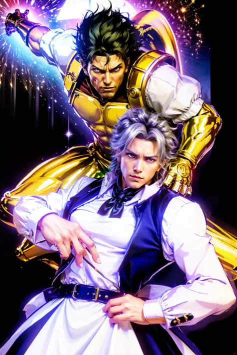 masterpiece, best quality, <lora:sakuya:1>,dioxth,jojo pose,stand \(jojo\), 1girl,izayoi sakuya, maid,maid headdress,maid apron,maid dress,bow,,