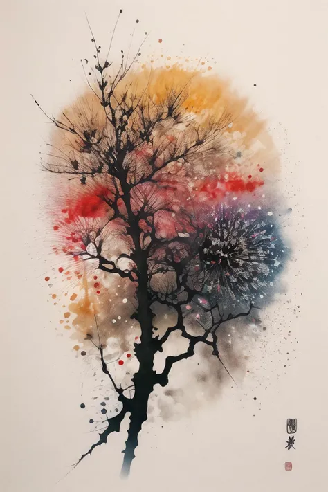 white background, hanabi, red and organe, firework, zen art, <lora:ZenLoRAV1:0.85>