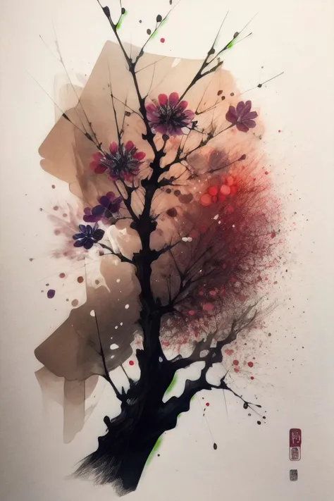 white background, hanabi, red and organe, firework, zen art, <lora:ZenLoRAV1:0.85>