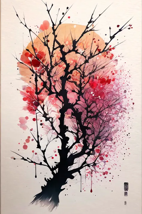 white background, hanabi, red and organe, firework, zen art, <lora:ZenLoRAV1:0.85>