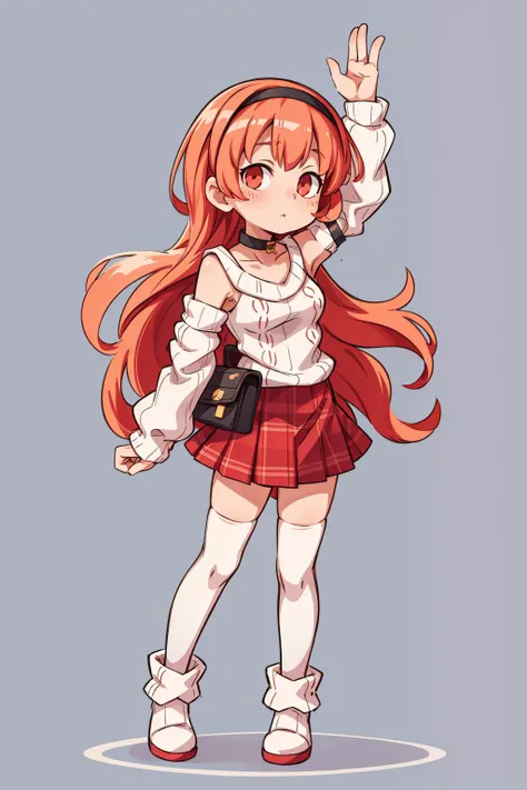 ((best quality, masterpiece)),
solo, 1girl, full body, standing, <lora:compa_v2-000009:0.8>, compa, hairband, choker, white sweater, aran sweater, cable knit, detached sleeves, plaid skirt, pleated skirt, red skirt, black thighhighs, white footwear, boots
<lora:more_details:0.5>