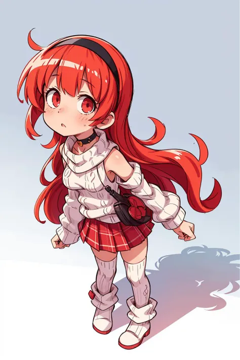 ((best quality, masterpiece)),
solo, 1girl, full body, standing, <lora:compa_v2-000009:0.8>, compa, hairband, choker, white sweater, aran sweater, cable knit, detached sleeves, plaid skirt, pleated skirt, red skirt, black thighhighs, white footwear, boots
<lora:more_details:0.5>
