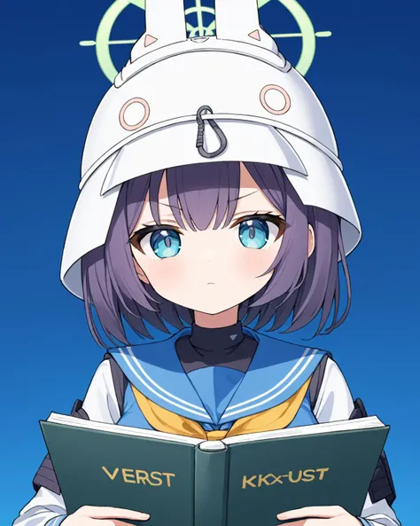 saki \(blue archive\),1girl, helmet, yellow_neckerchief, ?, solo, halo, blue_sailor_collar, military_helmet, simple_background, looking_at_viewer, holding_book, blue_background, blush, upper_body, white_headwear, portrait, serafuku, parted_lips, border
<lora:saki_(blue_archive)_image1485_2023-11-28-000012:1>halo. gorgeous,key visual, vibrant, studio anime,award-winning, professional, highly detailed,high budget, cinemascope