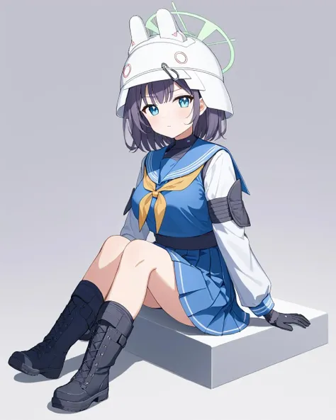 saki \(blue archive\),1girl, helmet, knee_pads, solo, halo, black_gloves, sitting, boots, yellow_neckerchief, butterfly, black_footwear, blue_sailor_collar, long_sleeves, closed_mouth, blush, blue_skirt, blue_serafuku, cross-laced_footwear, pleated_skirt, white_background
<lora:saki_(blue_archive)_image1485_2023-11-28-000012:1>halo. gorgeous,key visual, vibrant, studio anime,award-winning, professional, highly detailed,high budget, cinemascope