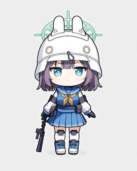 saki \(blue archive\),1girl, helmet, solo, halo, knee_pads, chibi, white_background, black_gloves, full_body, pleated_skirt, looking_at_viewer, rifle, simple_background, neckerchief, weapon_on_back, closed_mouth, shoes, sailor_collar, blue_skirt, blue_serafuku
<lora:saki_(blue_archive)_image1485_2023-11-28-000012:1>halo. gorgeous,key visual, vibrant, studio anime,award-winning, professional, highly detailed,high budget, cinemascope