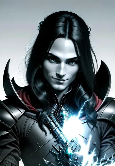 (dark theme:0.6), (anime), (illustration), cartoon, detailed, 1boy, armor, black hair, cape, claws, helmet, kerzik, male focus, profile, shoulder armor, simple background, skull, smile, solo, spikes <lora:kerzik:0.55>, (hdr:1.22), muted colors, complex background, hyperdetailed, art [[by jordan grimmer]]