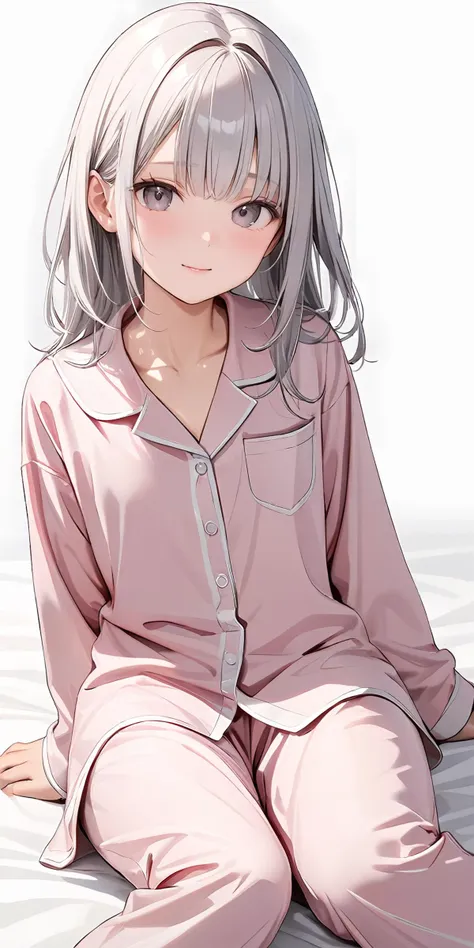 masterpiece,ultra-detailed,best quality,8K,illustration,cute face,clean skin ,shiny hair,girl,simple background,
 <lora:add-detail-xl:1> <lora:pajamas_XL_V1.0:1> jyojifuku, pajamas