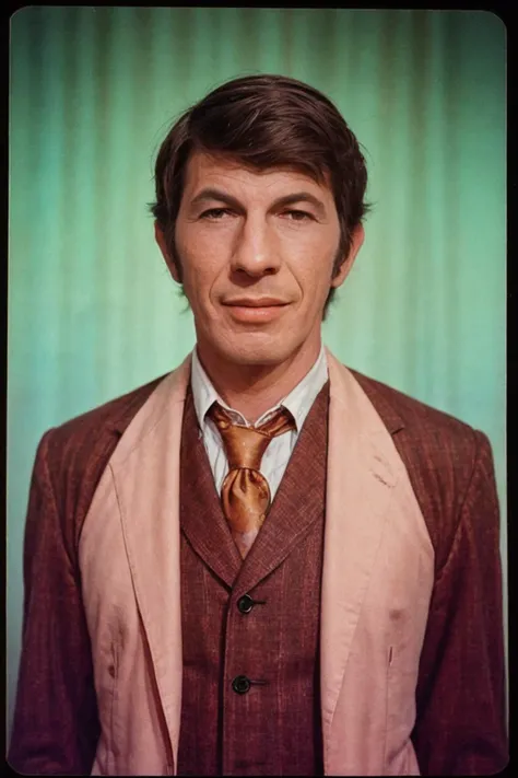 analog film photo solo, tstyle, realistic, ((vintage photo)), (((man:1.5), (male:1.5), person, 1boy, caucasian man)), (((seductive smile):1.2)), (((brown gentleman suit:1.3))), ((circus tent)), ((dynamic poses)), high detailed, (cinematic shot:1.3), PA7_Human-Likeness, (PA7_Photo:1.2), 8k, clear facial features, pastel themed colorgrade, in style of Stephen Wilkes, <lora:PAseer-SD15-LCM Quick:1> <lora:picxer_real:.5> <lora:ReaLora:.2> skin <lora:TStyle_-_Photography_Style:.4> <lora:[US]_-_Leonard_Nimoy:1> leonardnimoy . faded film, desaturated, 35mm photo, grainy, vignette, vintage, Kodachrome, Lomography, stained, highly detailed, found footage