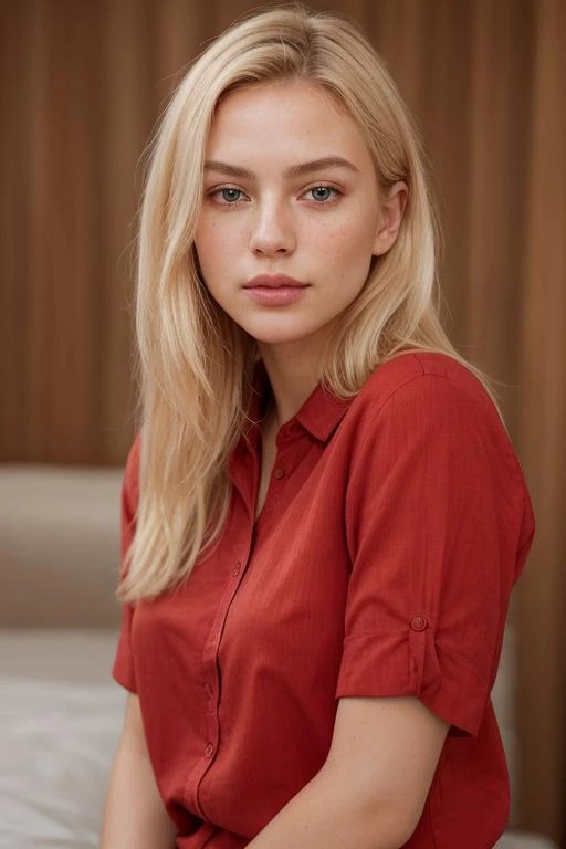 <lora:polyhdron_all_in_one_eyes_hands_skin_fin:0.2> RAW photo, portrait of a beautiful blonde woman wearing a red shirt (high detailed skin:1.2), 8k uhd, dslr, soft lighting, high quality, film grain, Fujifilm XT3