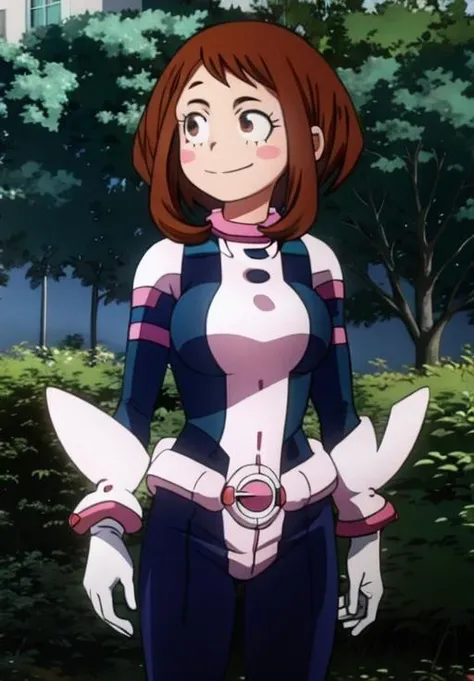<lora:my_hero_academia:0.8>, ochaco_uraraka, smirk,