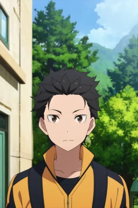 masterpiece, best quality, illustration, 1boy, solo, male focus, looking at viewer, upper body, , <lora:subaru_natsuki:0.70>, subaru_natsuki, black hair, brown eyes,