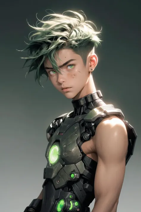 Mixed black Male,green hair,anger,toxic,brown eyes, --auto