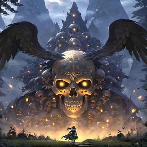 mountains of golden skulls,mecha crow, outdoors, cathedral, duskull, dusk, yuuhi kurenai, the legend of zelda: tears of the kingdom, crows fall all over the ground, dark forest, lycoris radiata, 1girl, solo,
best quality, high quality, highres, masterpiece,
<lora:crow SDXL-000001:0.7>
<lora:SDXL Detail Tweaker XL ç»èè°æ´å¨ -3 3:3>
<lora:SDXL Darkness_Cinema:0.6>