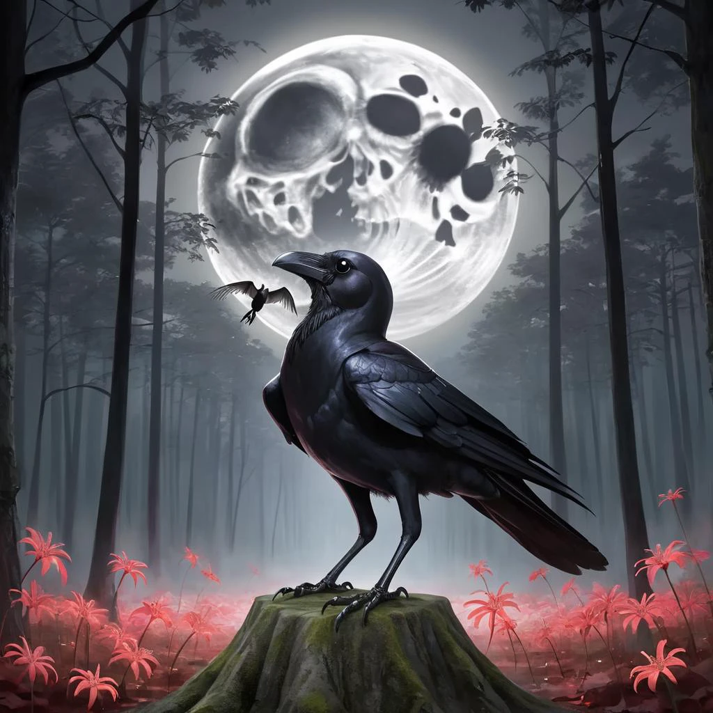 crow, cathedral, duskull, dusk, crows fall all over the ground, dark forest, 1girl, solo, spider lily, big full moon, symmetry, å¹½çµ
best quality, high quality, highres, masterpiece,
<lora:crow SDXL-000001:0.7>
<lora:SDXL Detail Tweaker XL ç»èè°æ´å¨ -3 3:3>
<lora:SDXL Darkness_Cinema:0.6>