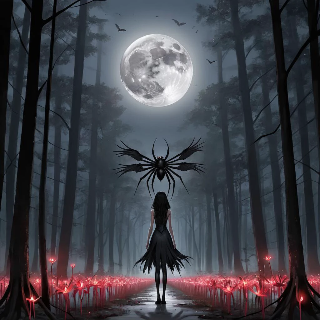 crow, cathedral, duskull, dusk, crows fall all over the ground, dark forest, 1girl, solo, spider lily, big full moon, symmetry,
best quality, high quality, highres, masterpiece,
<lora:crow SDXL-000001:0.7>
<lora:SDXL Detail Tweaker XL ç»èè°æ´å¨ -3 3:3>
<lora:SDXL Darkness_Cinema:0.6>