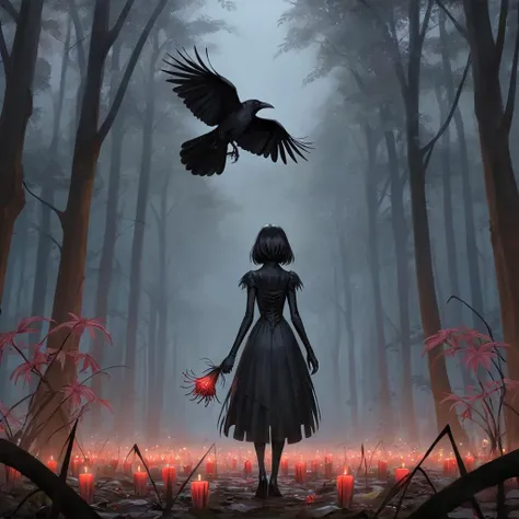 crow, cathedral, duskull, dusk, crows fall all over the ground, dark forest, 1girl, solo, spider lily,
best quality, high quality, highres, masterpiece,
<lora:crow SDXL-000001:0.7>
<lora:SDXL Detail Tweaker XL ç»èè°æ´å¨ -3 3:3>
<lora:SDXL Darkness_Cinema:0.6>