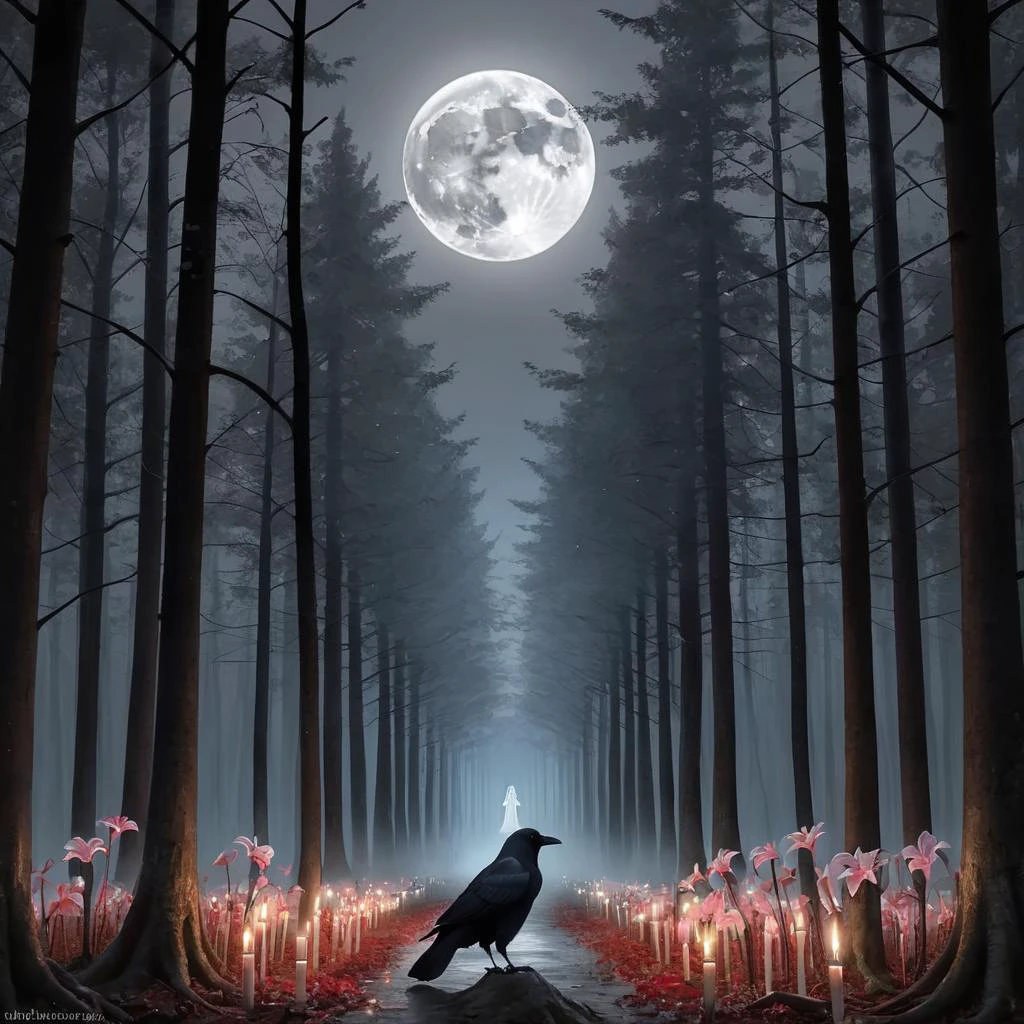 crow, cathedral, duskull, dusk, crows fall all over the ground, dark forest, 1girl, solo, spider lily, big full moon, symmetry, ghost, terrorism,
best quality, high quality, highres, masterpiece,
<lora:crow SDXL-000001:0.7>
<lora:SDXL Detail Tweaker XL ç»èè°æ´å¨ -3 3:3>
<lora:SDXL Darkness_Cinema:0.6>