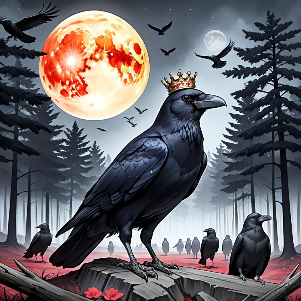 crow, duskull, dusk, crows fall all over the ground, dark forest, communism, utopia, the departed souls of the dead, huge red moon, frightening \(zoza\), crown, dense bodies of soldiers,
best quality, high quality, highres, masterpiece,
<lora:crow SDXL-000001:0.7>
<lora:SDXL Detail Tweaker XL ç»èè°æ´å¨ -3 3:3>
<lora:SDXL Darkness_Cinema:0.6>