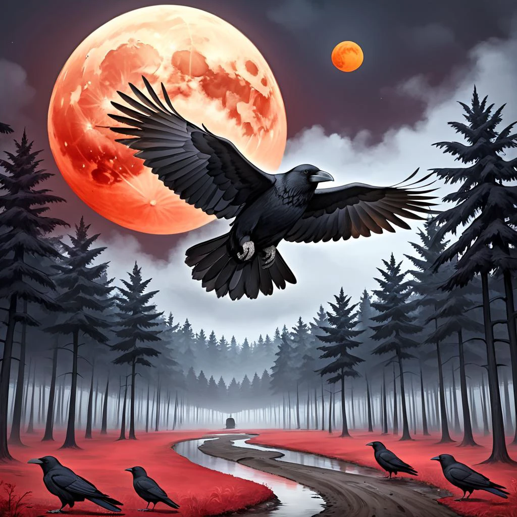 crow, cathedral, duskull, dusk, crows fall all over the ground, dark forest, communism, the departed souls of the dead, huge red moon, flying,
best quality, high quality, highres, masterpiece,
<lora:crow SDXL-000001:0.7>
<lora:SDXL Detail Tweaker XL ç»èè°æ´å¨ -3 3:3>
<lora:SDXL Darkness_Cinema:0.6>