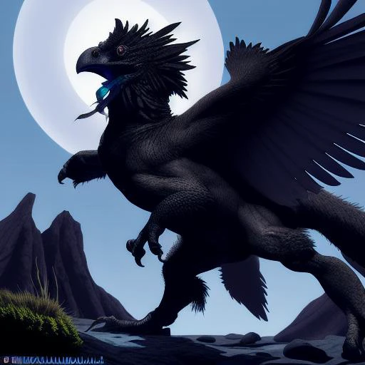 {{feralplmr}} a hyper realistic illustration of a huge monster raven hybrid, feathers glow in the dark, fractal moonlight, little dragon with glowing scales, award - winning, masterpiece, {{scales, claws, anthro}}, {{high quality}}, epic , photorealism, furred dragon,