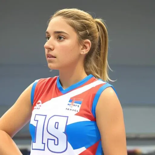 srbn, 1girl, sleeveless, blue, white and red outfit, <lora:oufit - serbia-07:1>, standing, tied hair