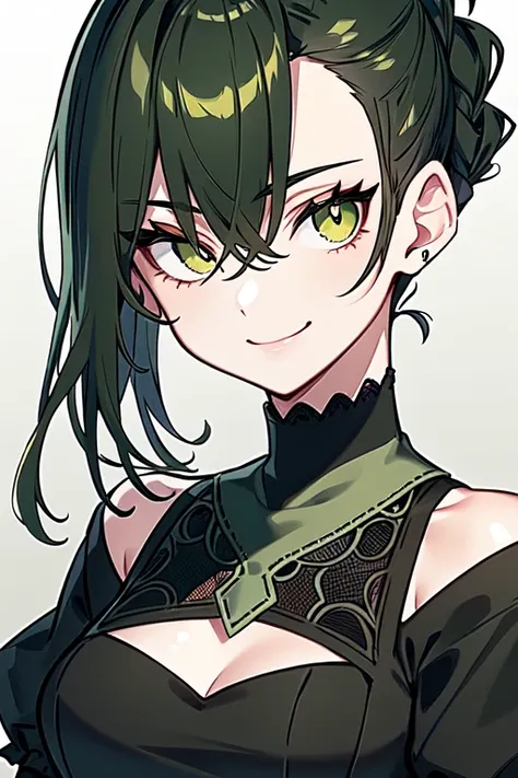 Anime girl with green eyes and black hair in a black dress - SeaArt AI