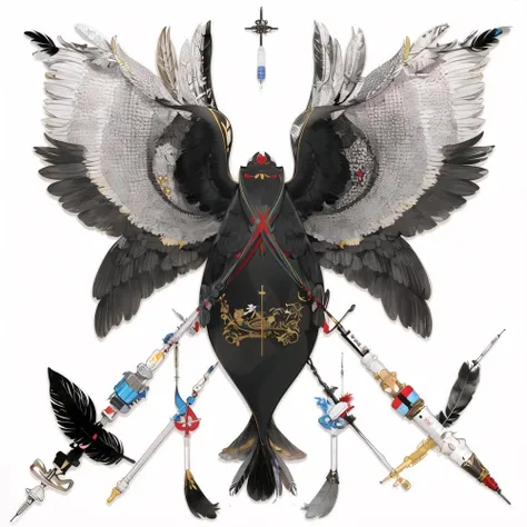<lora:Armorial-14:1>
Blazon, coat_of_arms, (white_background:1.3), (simple_background:1.3), (flat_color:1.3), (no_humans:1.3),
(syringe:1.2), needle, (feathers:1.2), text, square, scroll,, (masterpiece:1.3), (best_quality:1.3), (ultra_detailed:1.3), 8k, extremely_clear,