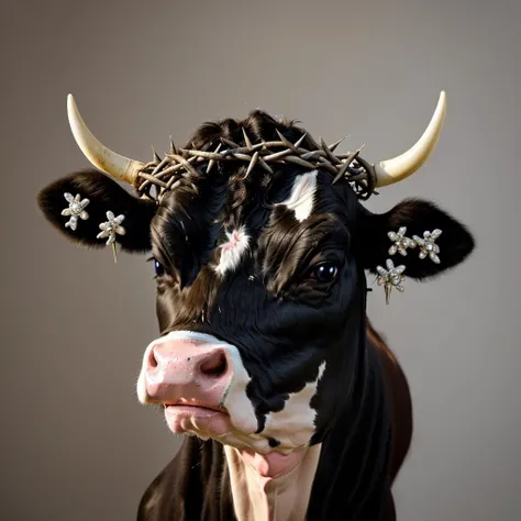 A cow woman with giant tits milking by putting it in a bidri glass