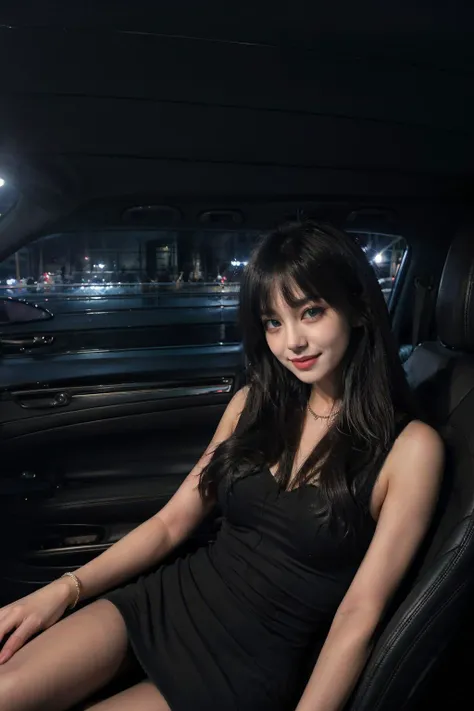 (dark scene, soft lighting, high saturated):1.4, vivid illumination, enchanting elegance, atmospheric depth, masterful technique, naturalistic representations, harmonious composition, creative refinement, striking juxtapositions,
1girl, ((smile)), dark dress, blue eyes, looking at viewer, cowboyshot, ((codriver))
,volumetric fog, outdoors