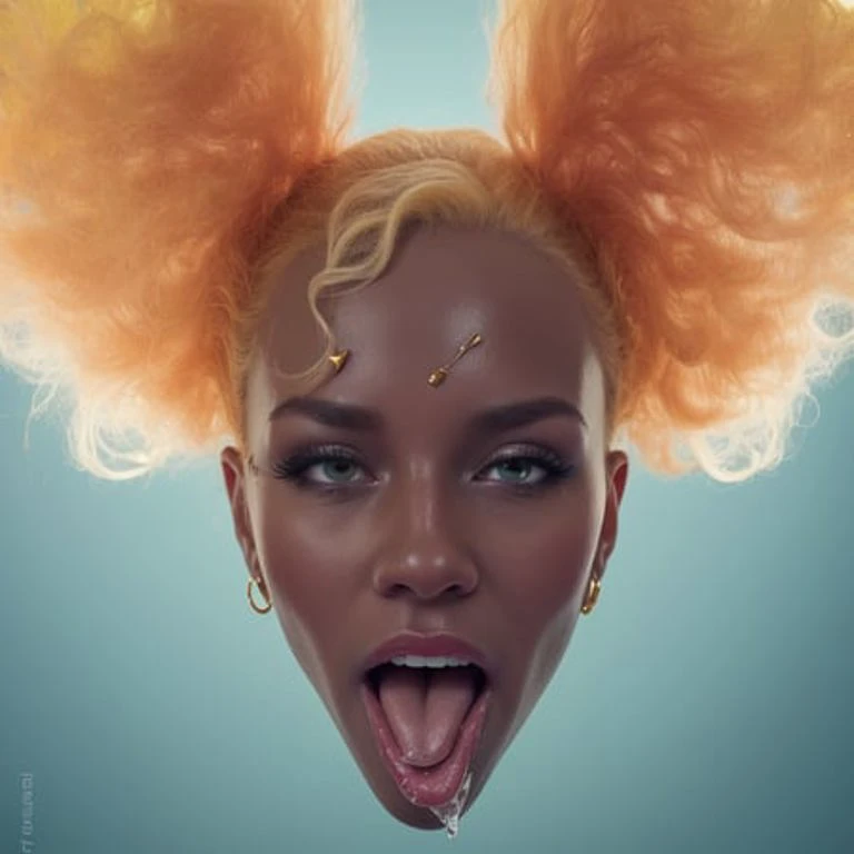 V3rh03v3n:2 gold pale man with teeth and detailed close up face focus photo with a ((glowing strange comb shaped bindi and gold hoop earrings)) and arms and arms and arms and arms, with collar and a chain around her neck and a chain, with a triangle behind her and glowing eyes, simple black background with fog and cinematic lighting BigHeadMode:0.67 with saggy tits and transparent liquid splash in the background pffpffpff:0.6