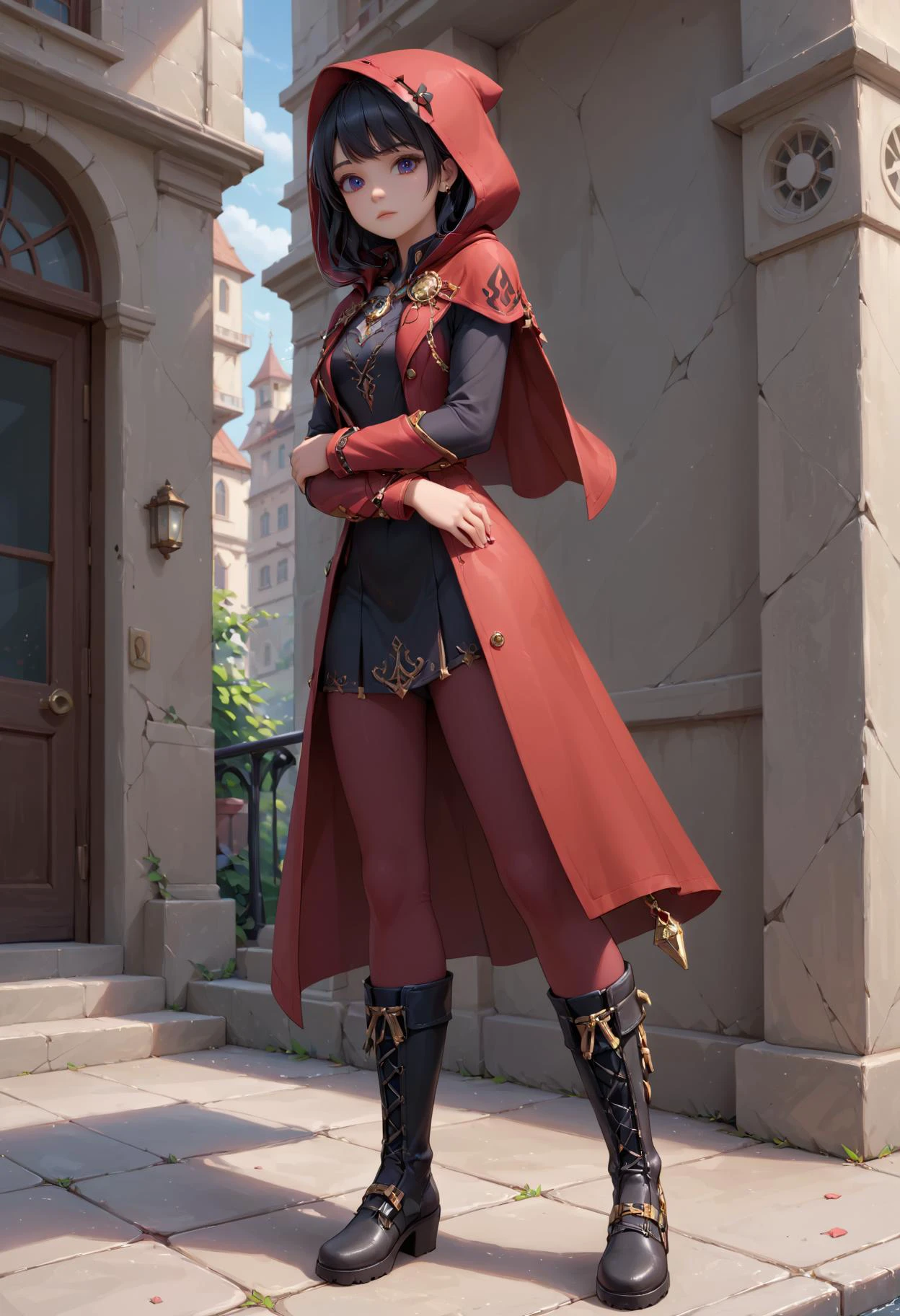 (score_9, score_8_up:1.1), score_7_ up, highly detailed, , zPDXL, ((1 girl,)) slender, petite , Shadow assassin, elusive appearance, inky black hair swept back from her face, dark hooded cloak, deadly daggers hidden in her boots, shadowy aura enveloping her form. ,((she wear Red raincoat, plastic, shiny, unexpected showers, fun adventures, embracing challenges.)), dynamic pose, detialed background
, masterpeice, detailed, intricated details, 8k, ultraclear <lora:detailed_notrigger:1>, wide angle, detailed scene, detailed faces, perfect quality, tranding on artstation, incredible details , Painstaking Attention To Details , <lora:OMG-Is-DucHaiten_v1.0:1> ziprealism
