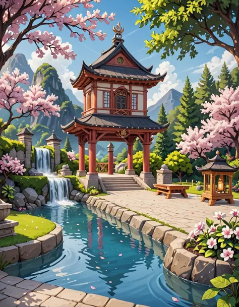 score_9, score_8_up, score_7_up, score_6_up, sfw, very aesthetic, 1girl,(Nanael (Queen Blade):1.5), edo castle Courtyard, Expansive open space with meticulously manicured gardens, cherry blossom trees in full bloom, a koi pond with a wooden bridge, stone lanterns lining the paths, the faint sound of flowing water from a fountain , amazing quality, ultra realistic, 3D, HD, best quality, amazing quality, very aesthetic, absurdres