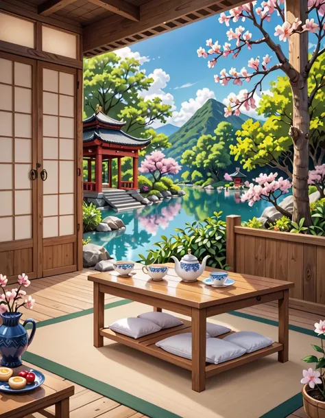 score_9, score_8_up, score_7_up, score_6_up, sfw, very aesthetic, 1girl,(Nanael (Queen Blade):1.5), cherry blossom grove, Tea Pavilion, Traditional wooden structure nestled amidst the cherry blossoms, sliding shoji doors allowing glimpses of the surrounding beauty, tatami mats covering the floor, a low table set with a tea set, the sound of water flowing from a nearby stream , amazing quality, ultra realistic, 3D, HD, best quality, amazing quality, very aesthetic, absurdres
