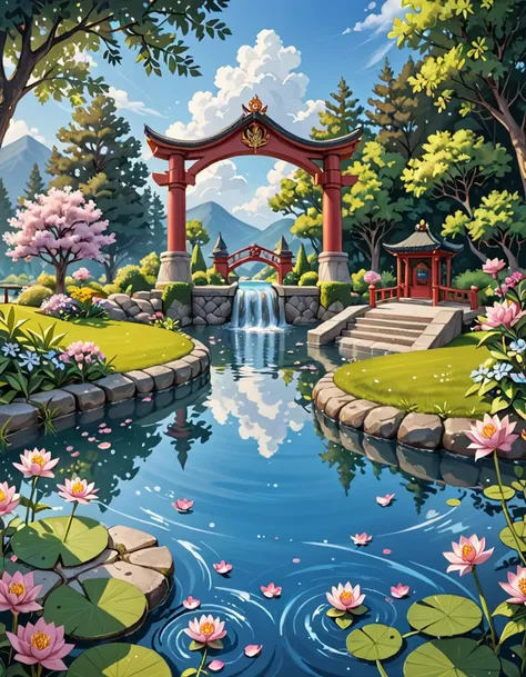 score_9, score_8_up, score_7_up, score_6_up, sfw, very aesthetic, 1girl,(Nanael (Queen Blade):1.5), Koi Pond Pavilion, Tranquil pavilion overlooking a serene koi pond, wooden decking extending over the water, a graceful arched bridge for viewing the fish, lotus flowers floating on the surface, trickling water , amazing quality, ultra realistic, 3D, HD, best quality, amazing quality, very aesthetic, absurdres