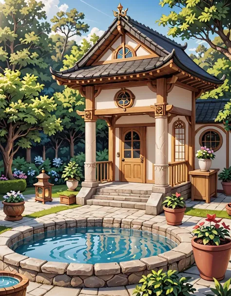 score_9, score_8_up, score_7_up, score_6_up, sfw, very aesthetic, 1girl,(Nanael (Queen Blade):1.5), Garden Pavilion, Harmonious space with a raised wooden platform overlooking a meticulously tended garden, sliding glass doors offering panoramic views, bonsai trees in ceramic pots, stone water basin , amazing quality, ultra realistic, 3D, HD, best quality, amazing quality, very aesthetic, absurdres