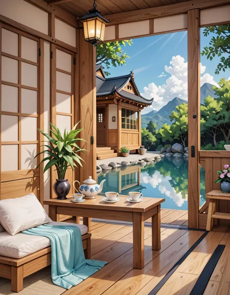 score_9, score_8_up, score_7_up, score_6_up, sfw, very aesthetic, 1girl,(Nanael (Queen Blade):1.5), Tea House, Traditional building with tatami mat flooring, sliding paper doors, low wooden tables and cushions for seating, bamboo tea whisk, delicate ceramic tea sets, serene alcove displaying seasonal flowers , amazing quality, ultra realistic, 3D, HD, best quality, amazing quality, very aesthetic, absurdres