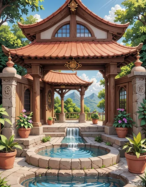 score_9, score_8_up, score_7_up, score_6_up, sfw, very aesthetic, 1girl,(Nanael (Queen Blade):1.5), Garden Pavilion, Harmonious space with a raised wooden platform overlooking a meticulously tended garden, sliding glass doors offering panoramic views, bonsai trees in ceramic pots, stone water basin , amazing quality, ultra realistic, 3D, HD, best quality, amazing quality, very aesthetic, absurdres