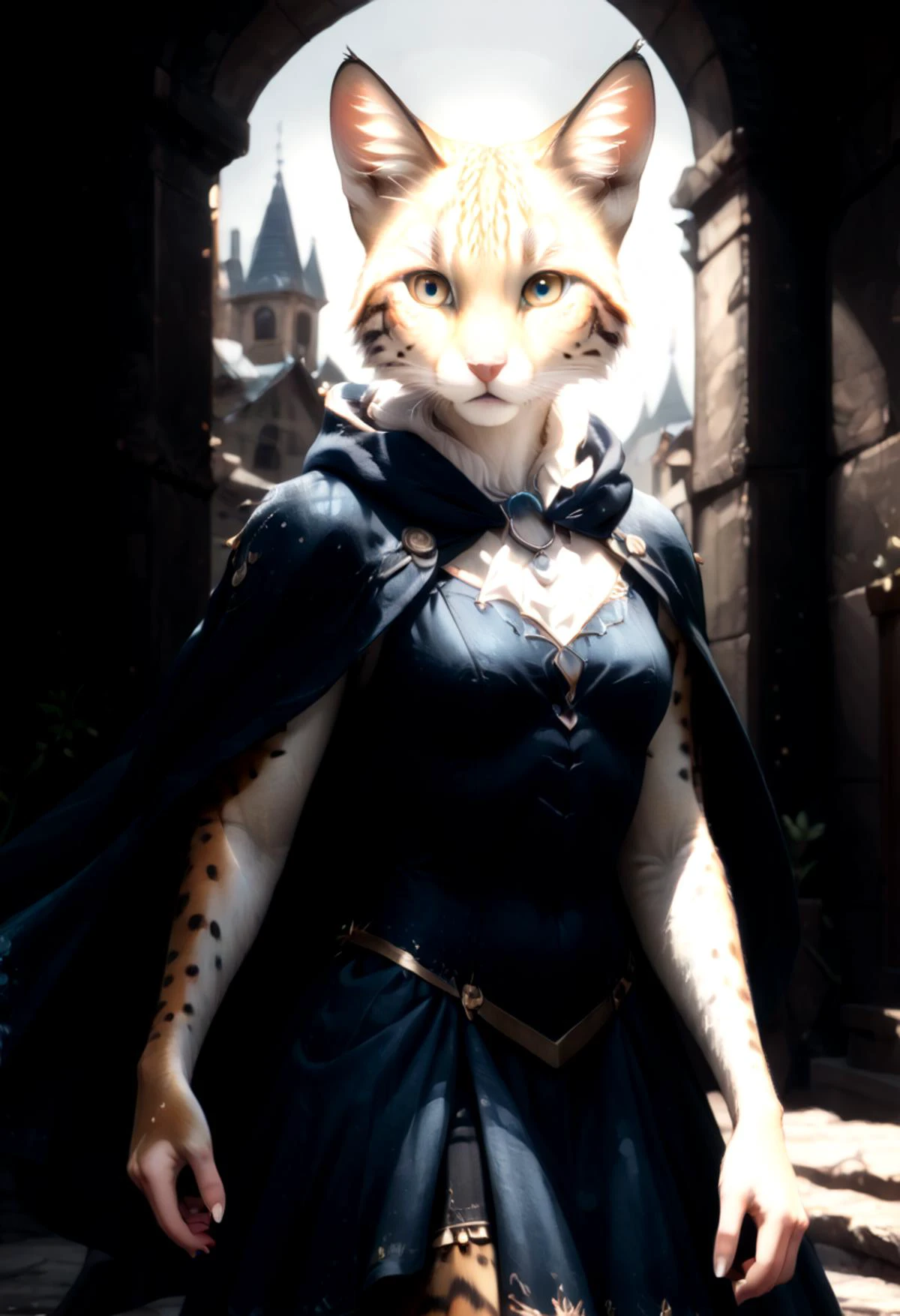 (score_9, score_8_up:1.1), score_7_ up, highly detailed, realistic, photorealistic, zPDXL, (1 girl,) slender, petite , furry girl, Nala is a serval girl with a tall and athletic build. Her fur is short and golden, with black spots and stripes that give her a wild and exotic look. She has a small, pink nose, and her eyes are a piercing yellow. Her ears are large and round, with a distinctive black and white pattern on the back. Her tail is long and slender, with black rings and a black tip. , she wield medieval fantasy weapon, Frostwind Cloak: A cloak enchanted with frost magic, providing the wearer with cold resistance. , weapon, holding weapon, dynamic pose, surprised, detialed background
, masterpeice, detailed, intricated details, 8k, ultraclear , wide angle, detailed scene, detailed faces, perfect quality, tranding on artstation, incredible details , Painstaking Attention To Details , <lora:Pony_DetailV1.0:1> <lora:p:1>