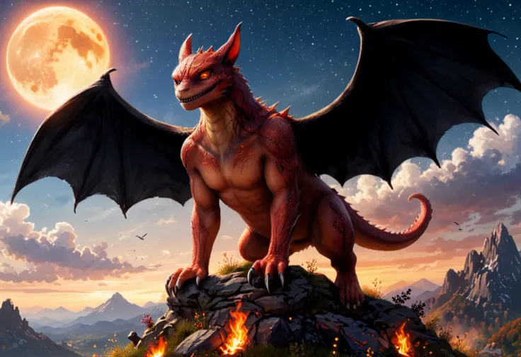 score_9, score_8_up, score_7_up, score_6_up, (source dungeons & dragons), legendary creature, mighty dragon,wyvern, (giant:1.2), (aggressive:1.9), (red/orange scales:1.6), (wide bat black wings:1.7), horns, yellow dragon eyes, sharp claws, on a mountain top, (medieval castle:0.3),(night:1.8), (dark sky:1.8), sky full off stars, (milky way:1.2), realistic, best quality, hi res, 8k, absurdes, highly detailed background, highly detailed landscape,