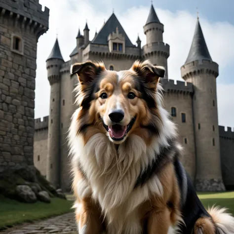 Rough Collie,highres,smile,castle,portrait,incredibly absurdres,