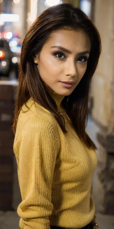 photo of beautiful veronica_leal, a woman in a (movie premiere gala:1.1), (upper_body), seductive look, beautiful,
wearing yellow (ribbed sweater:1.1), arm on hip,
modelshoot style,
((front view:1.2)), (centered:1.4), detailed face,
((sharp face, detailed face, realistic face, naturtal skin, realistic skin, detailed skin, pores, detailed eyes,realistic eyes)), depth of field, ((cinematic light)), colorful, hyper detail, masterpiece, photorealistic,detailed, intricate, highly detailed eyes, sharp focus on eyes,
<lora:veronica_leal:0.9>