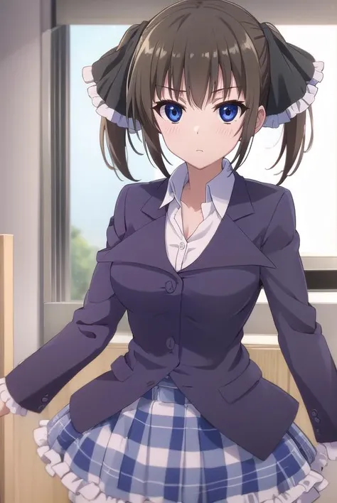 minatsushiina, <lora:minatsu shiina s2-lora-nochekaiser:1>,
minatsu shiina, blue eyes, brown hair, ribbon, twintails, hair ribbon,
BREAK skirt, school uniform, plaid, plaid skirt, shirt, white shirt, collared shirt, jacket, long sleeves, black jacket,
BREAK indoors, classroom,
BREAK looking at viewer, (cowboy shot:1.5),
BREAK <lyco:GoodHands-beta2:1>, (masterpiece:1.2), best quality, high resolution, unity 8k wallpaper, (illustration:0.8), (beautiful detailed eyes:1.6), extremely detailed face, perfect lighting, extremely detailed CG, (perfect hands, perfect anatomy),