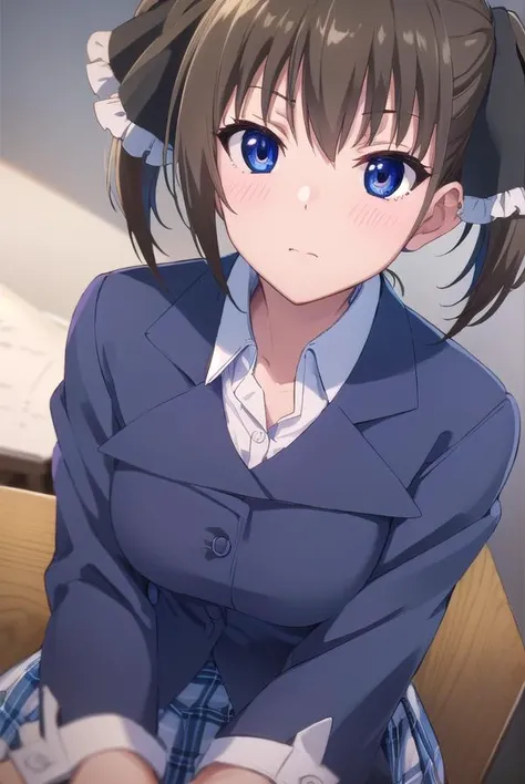 minatsushiina, <lora:minatsu shiina s2-lora-nochekaiser:1>,
minatsu shiina, blue eyes, brown hair, ribbon, twintails, hair ribbon,
BREAK skirt, school uniform, plaid, plaid skirt, shirt, white shirt, collared shirt, jacket, long sleeves, black jacket,
BREAK indoors, classroom,
BREAK looking at viewer, (cowboy shot:1.5),
BREAK <lyco:GoodHands-beta2:1>, (masterpiece:1.2), best quality, high resolution, unity 8k wallpaper, (illustration:0.8), (beautiful detailed eyes:1.6), extremely detailed face, perfect lighting, extremely detailed CG, (perfect hands, perfect anatomy),