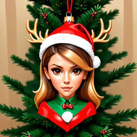 basety style, abbe bi style, sassy style, midjourney style, cute face, miko,
(Nina Dobrev:1.1) closeup, reindeer horns, red sweater, modest,
 Christmas, hanging on Christmas tree, 
[cartoon, vector art, anime :realistic, real life, hyper realistic:0.05], 
, symmetrical face, big breasts, fit, squealing,
christmas_ornament,
best quality, masterpiece,   <lora:Christmas_Ornament_Face_Style_SDXL:1>