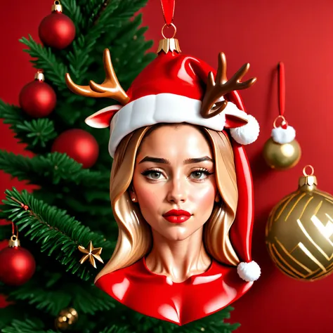 basety style, abbe bi style, sassy style, midjourney style, sexy face, prostitution,
(Emilia Clarke:1.1) closeup, reindeer horns, red sweater, modest,
 , hanging on Christmas tree, 
[cartoon, vector art, anime :realistic, real life, hyper realistic:0.15], 
, symmetrical face, small breasts, , holistic,
christmas_ornament,
, masterpiece,   <lora:Christmas_Ornament_Face_Style_SDXL:1>